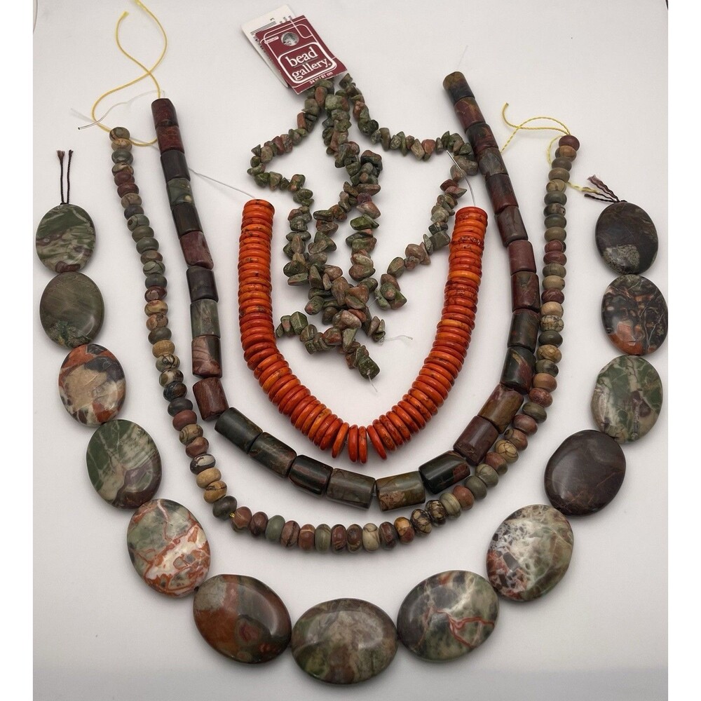 Lot Of Natural Stone Strands, Jasper, Unakite, Magnesite Crafting Jewelry Making